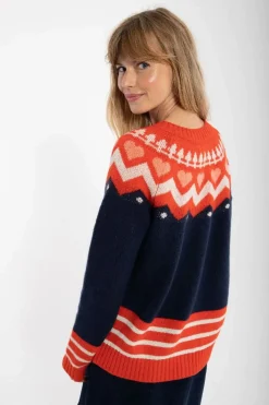 Dananja Wool Cardigan Navy/Bright Red/Chalk
