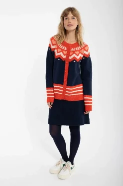 Dananja Wool Cardigan Navy/Bright Red/Chalk