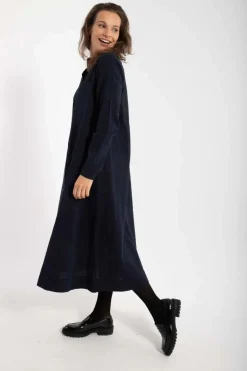 Danapril Ls Searsucker Dress Black/Marine