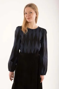 Danebette Poplin Shirt Black/Marine Diamonds