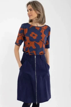 Daneboat Neck Viscose Tee Deep Marine/Rust Bloom Boom