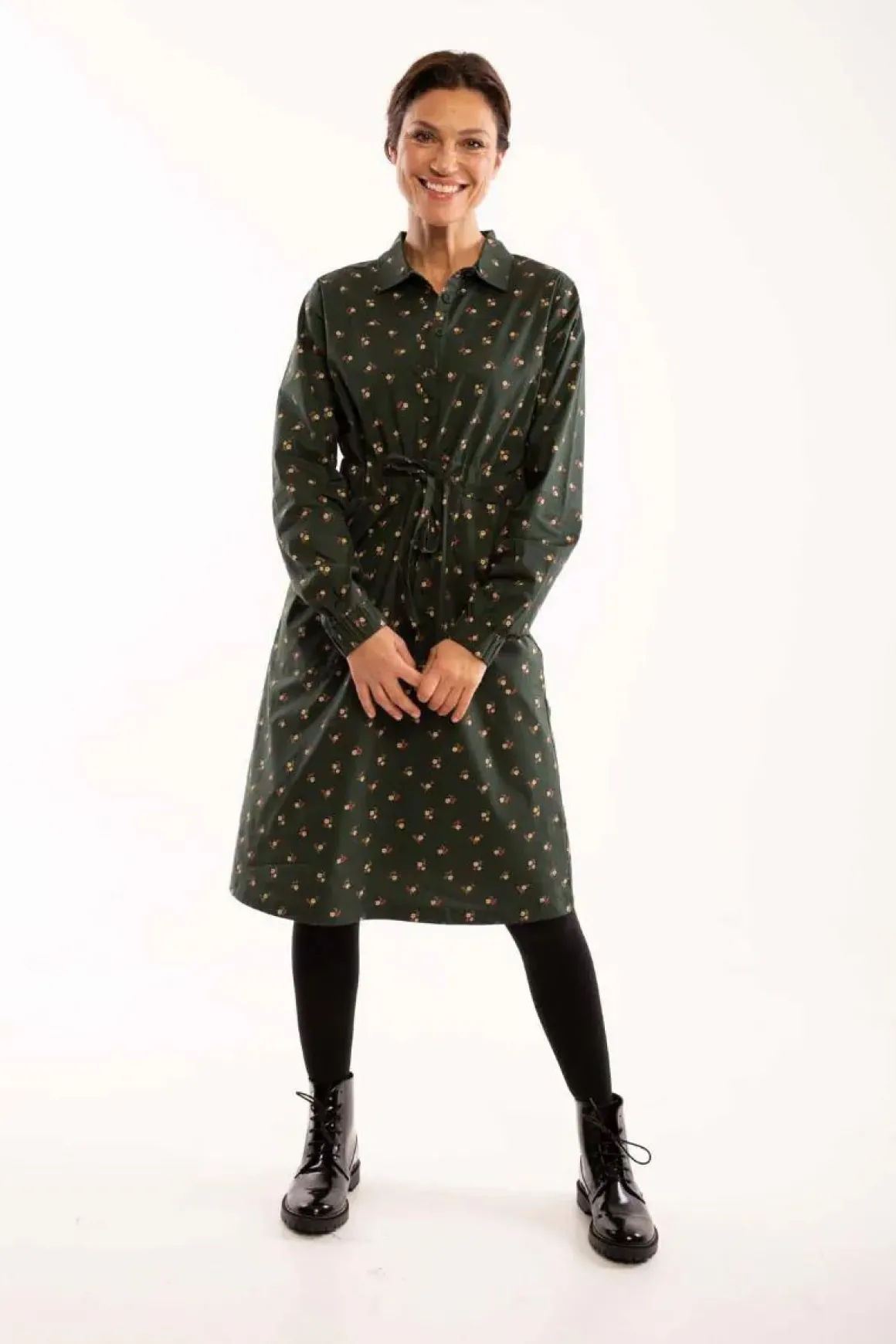 Daneditte Poplin Dress Deep Forest Miniflower