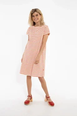 Danedomingo Heavy Cotton Dress Chalk/Bright Red