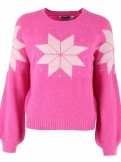 Danefantastic Flakes Light Wool Sweater Neon Pink/Rose Beige