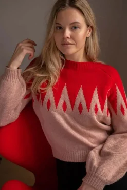 Danefantastic Icicles Wool Sweater Red/Powder Rose