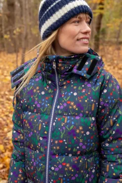 Daneget Down Winter Coat Aop Grey Marine Botanical