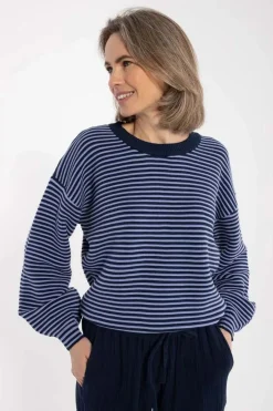 Danegold 3D Crotchet Knit Sweater Dark Navy/Ice Viola