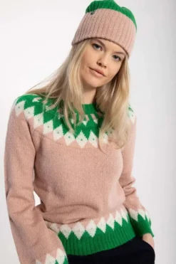 Danehot Stove Mohair Sweater Powder Rose/Chalk/Green