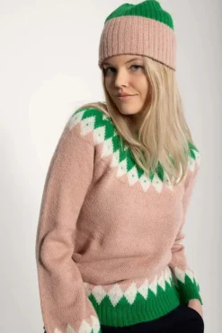Danehot Stove Mohair Sweater Powder Rose/Chalk/Green