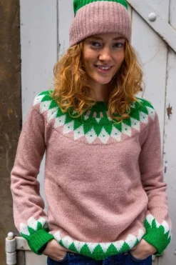 Danehot Stove Mohair Sweater Powder Rose/Chalk/Green