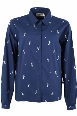 Danenovember Poplin Shirt Dusty Navy Markblomst