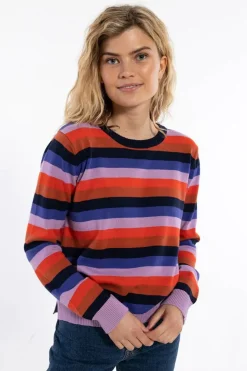 Danepearly Pearl Knit Sweater Dk Navy/Cold Purple/Bright Red
