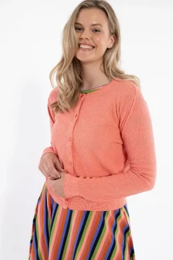Danesaga Pearl Knit Cardigan Coral