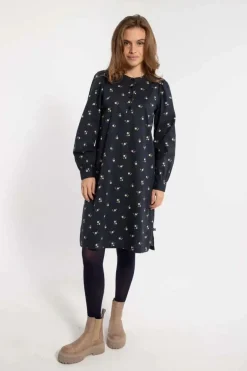 Danesocial Poplin Dress Black Miniflower