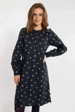 Danesocial Poplin Dress Black Miniflower