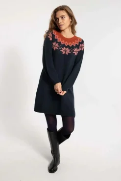 Danesukkertop Wool Sweater Dress Dk Navy/Old Rose/Brick