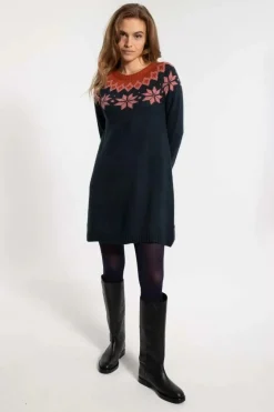 Danesukkertop Wool Sweater Dress Dk Navy/Old Rose/Brick