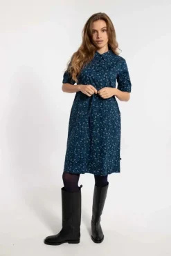Danesusanne Poplin Dress Marine/Cold Blue Fleurie