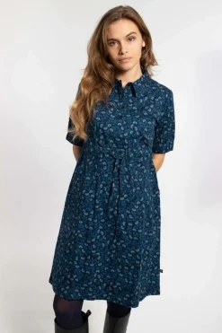 Danesusanne Poplin Dress Marine/Cold Blue Fleurie
