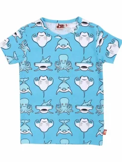 Dyrgrowl Tee Aop/Strib Clear Blue Marineliv