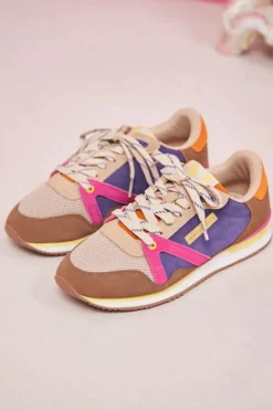 M.Moustache Andre Running Sneakers Suede Et Mesh Taupe Ecru