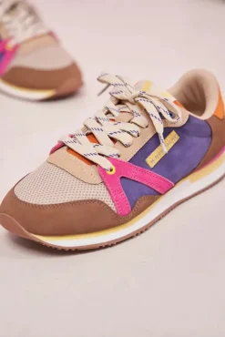 M.Moustache Andre Running Sneakers Suede Et Mesh Taupe Ecru