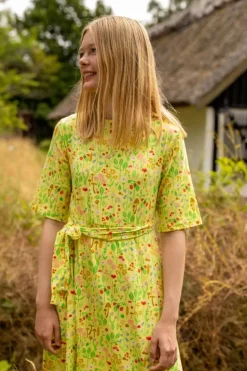 Organic - Daneflora Slub Jersey Dress Pale Yellow Botanical