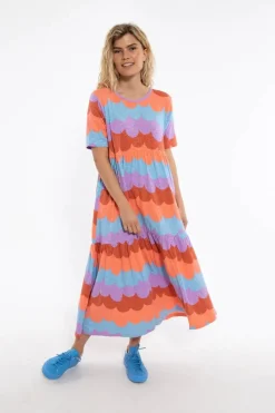 Organic - Danemarkise Slub Jersey Dress Warm Rose/Coral Puffy Clouds