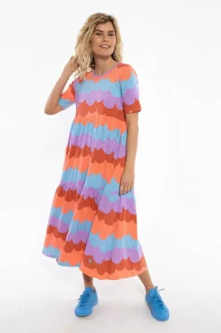 Organic - Danemarkise Slub Jersey Dress Warm Rose/Coral Puffy Clouds