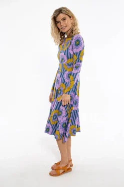 Organic - Danesigrid Viscose Slub Dress Viola Power Flower