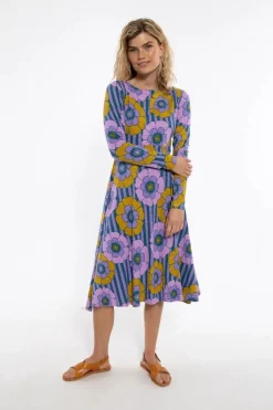 Organic - Danesigrid Viscose Slub Dress Viola Power Flower