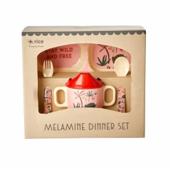 Rice Melamine Baby Spisesaet Pink Jungle Animals