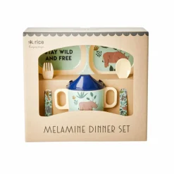 Rice Melamine Baby Spisesaet Blue Jungle Animals