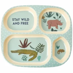 Rice Melamine Børnetallerken M.4 Rum Blue Jungle Animals