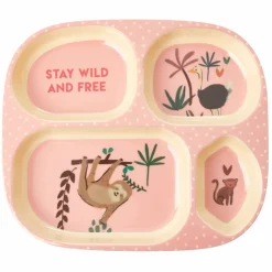 Rice Melamine Børnetallerken M.4 Rum Pink Jungle Animals