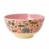Rice Melamine Skal - Medium Coral Jungle Animals