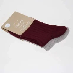 Snork Organic Rib Socks 2-Pack Burgundy/Earth