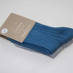 Snork Organic Rib Socks 2-Pack Dusty Blue/Grey Melange